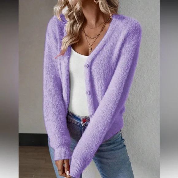 Women's Fuzzy Watermelon Pink Cardigan Sweater